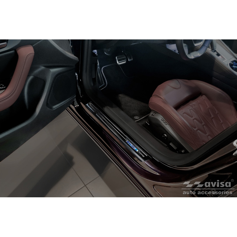Black Inox door sill protectors  Peugeot 508 II Sedan 2019- 'Hybrid' - 4-pieces