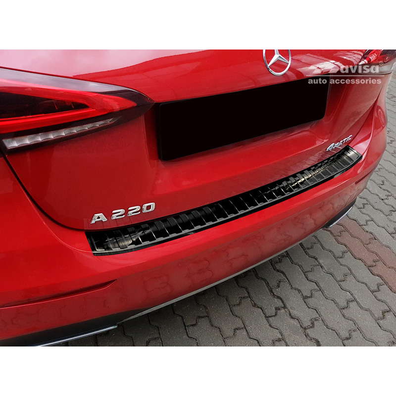 Black Stainless Steel Rear bumper protector  Mercedes A-Class W177 HB 2018- incl. AMG & EQ 'Ribs'