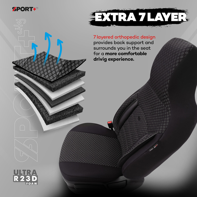 Universal Fabric 'CityBug' Seat cover set 'Sport Plus' Black - 9-pieces -  Side-Airbags