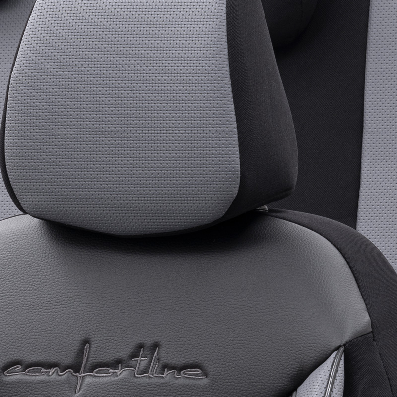 Universelle Leder/Stoff Sitzbezüge 'Comfortline' Schwarz/Grau - 11-Teilig- - passend für Side-Airbags