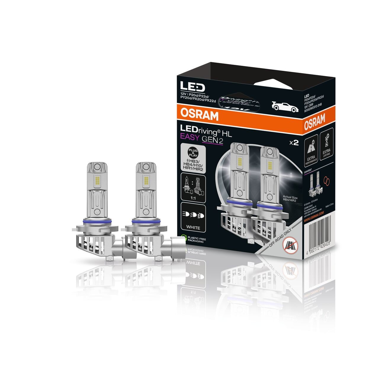 OSRAM LEDriving HL EASY LED Bulbs HB3 / HIR1 / H10 / HB4 / HIR2 12V 6500K