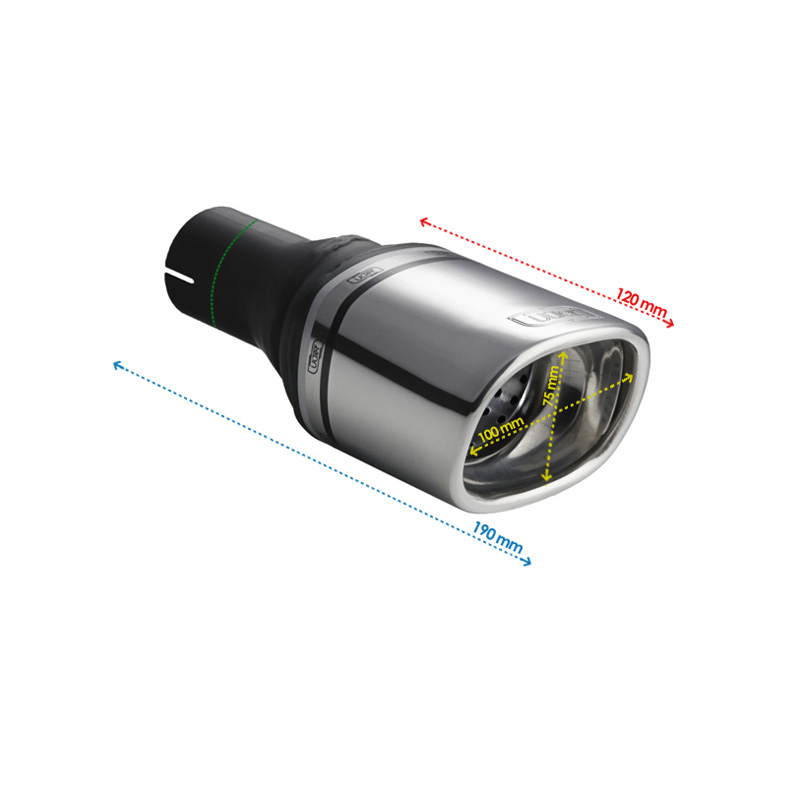 Ulter Sport Exhaust finisher - Rectangular 100x75mm Slanted - Length 120mm - Installation ->50mm - Inox