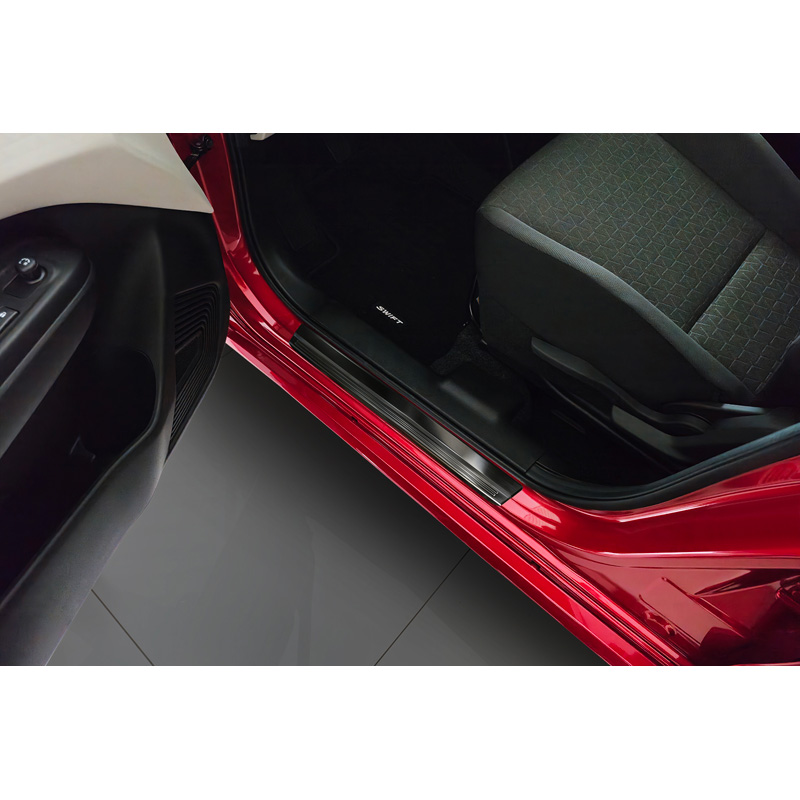 Avisa Black Inox door sill protectors  Suzuki Swift VI 2024- - 'Lines' - 4-pieces