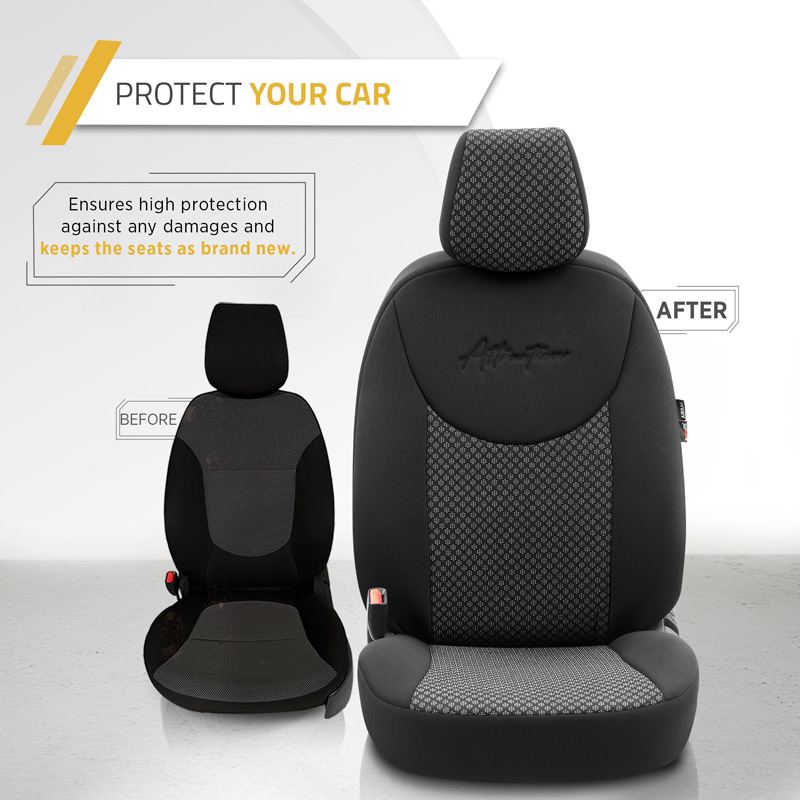 Universal Fabric Seat cover set 'Attraction' Black/Grey - 11-pieces -  Side-Airbags