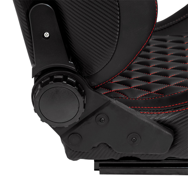 Sport seat 'AK' - Black Synthetic leather + Red stitching - Dual-side reclinable back-rest - incl. slides