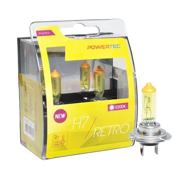 H7 lampen Geel 12V DUO 3200K Powertec Retro Yellow