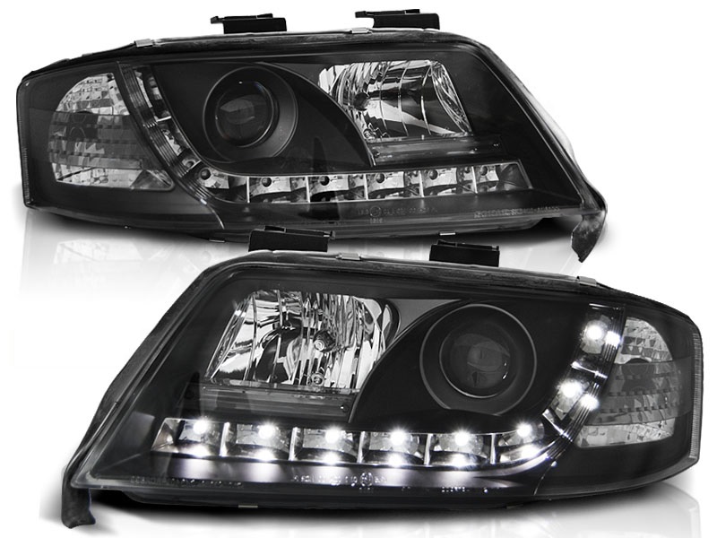 Koplampen Audi A6 97-01 Devil Eyes DRL look zwart
