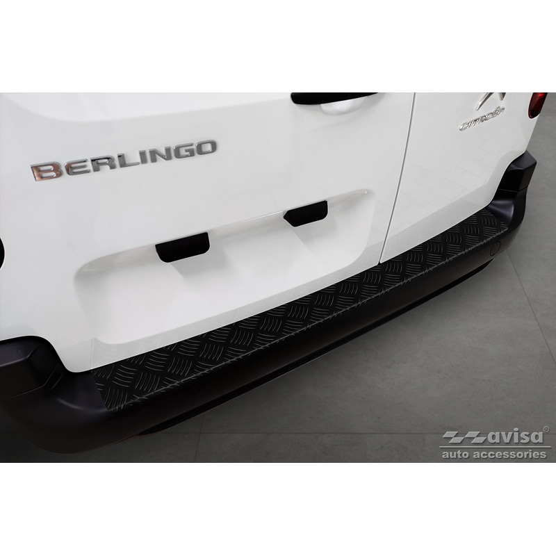 Matt Black Aluminum Rear bumper protector  Citroën Berlingo (Multispace) & Peugeot Partner 2008-2015 & 2015-2018 & 2018- & Peugeot Rifter 2018- & Opel Combo E 2018- & Toyota Proace City/Verso 2019- & Fiat Doblo 2022- 'Riffled Plate'