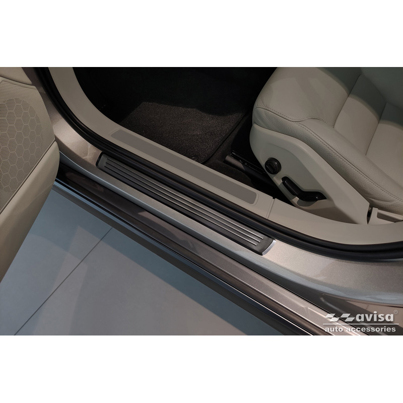 Black Inox door sill protectors  Volvo V90 & V90 Cross Country 2016- - 'Lines' - 4-pieces