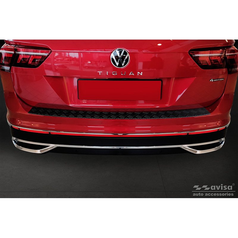 Matt Black Aluminum Rear bumper protector  Volkswagen Tiguan II incl. Allspace & R-Line 2016-2020 & FL 2020-2024 'Riffled Plate'