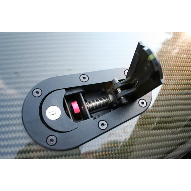 Set universal Racing Plus Flush bonnet hooks/pins + Lock - black + red aluminum pins