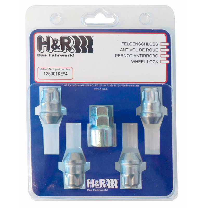 H&R Wheel lock set M12x1.50 Taper - 4 lock nuts incl. adapter