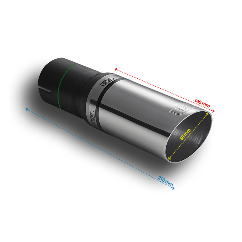 Ulter Sport Exhaust finisher - Round Ø60mm Slanted - Length 140mm - Installation ->50mm - Inox