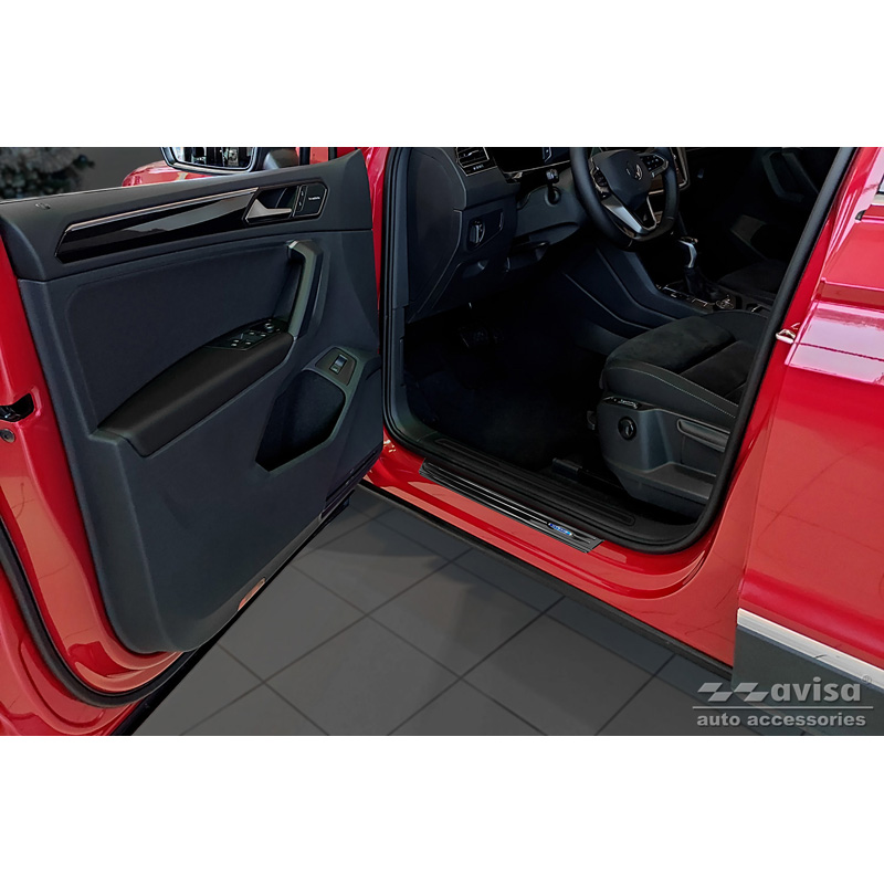 Black Inox door sill protectors  Volkswagen Tiguan II 2016-2020 & FL 2020-2024 'Hybrid' - 4-pieces