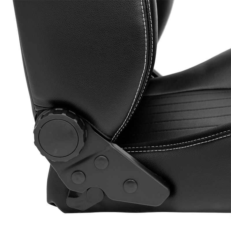 Sport seat 'Retro' - Black Synthetic leather + Silver stitching - Dual-side reclinable back-rest - incl. slides