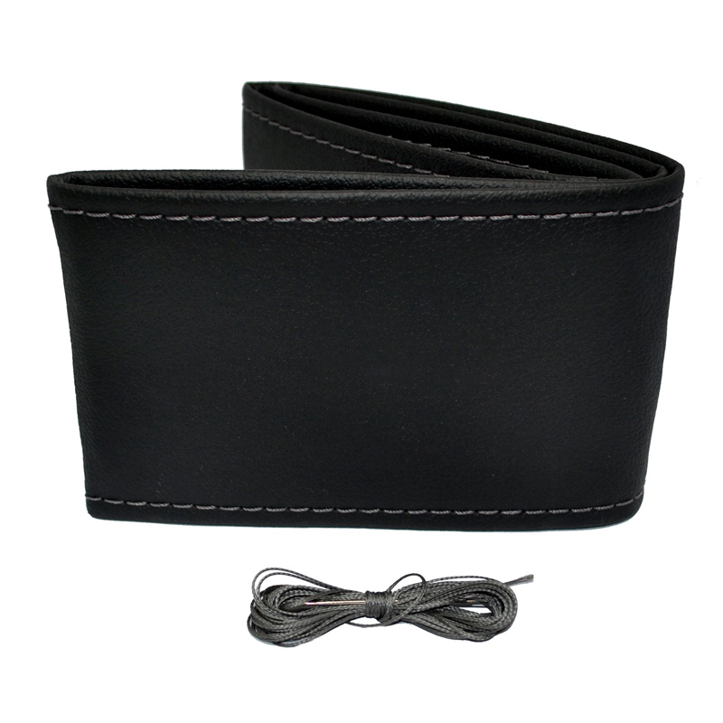 Universal steering wheel cover Classic - Black PVC leather + Grey stitch (lace)