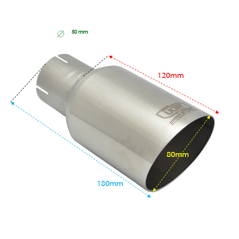 Ulter Sport Uitlaatsierstuk - Rond Ø90mm Schuin - Lengte 180mm  - Montage ->50mm - Geborsteld RVS